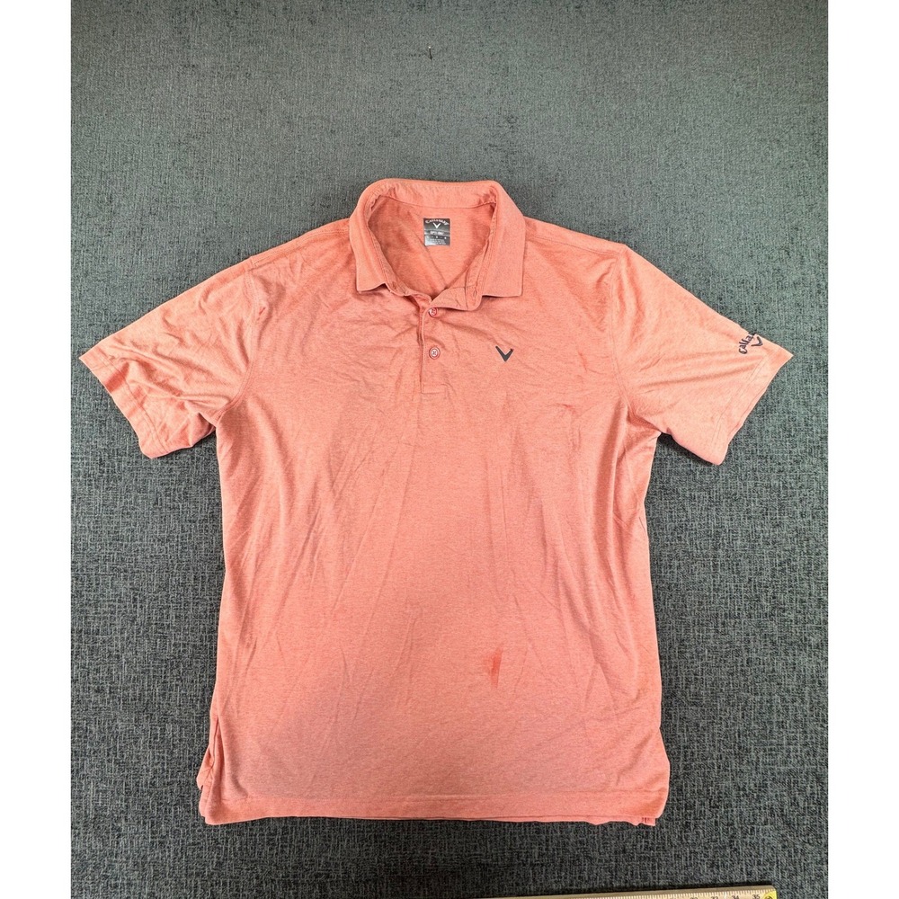 Callaway Opti-Dri Mens Golf Polo Shirt Large‎ Coral Orange Heather Short Sleeve